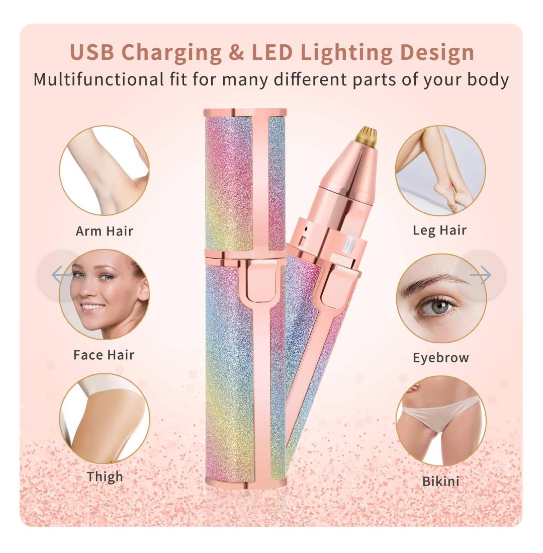 2 in 1 Electric Eyebrow Trimmer & Facial Hair Remover with LED Light