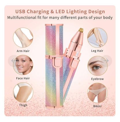 2 in 1 Electric Eyebrow Trimmer & Facial Hair Remover with LED Light