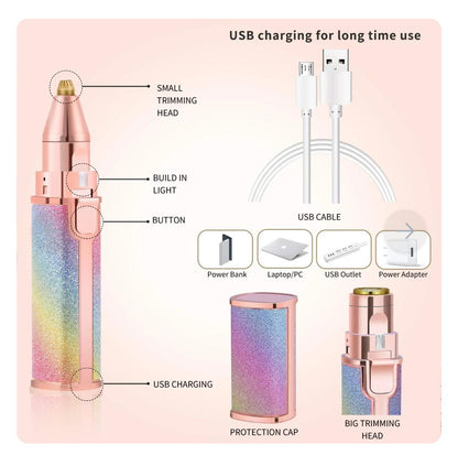 2 in 1 Electric Eyebrow Trimmer & Facial Hair Remover with LED Light